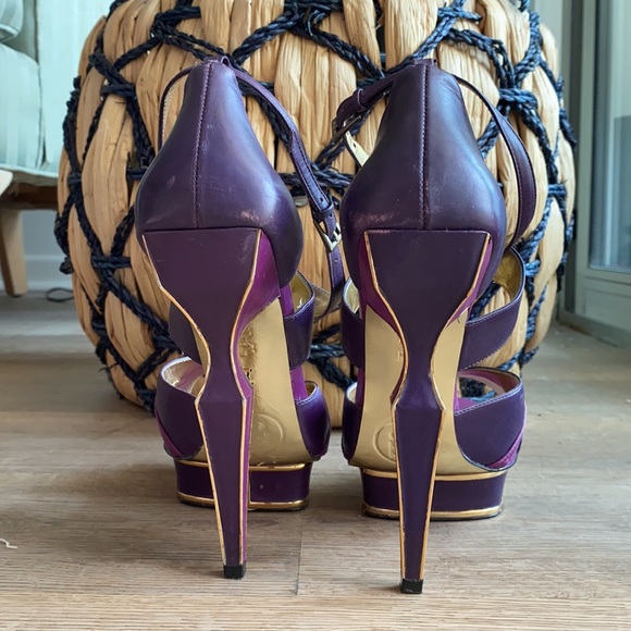 VERY SEXY PURPLE AND GOLD BEBE PLATFORMS - Picture 5 of 11
